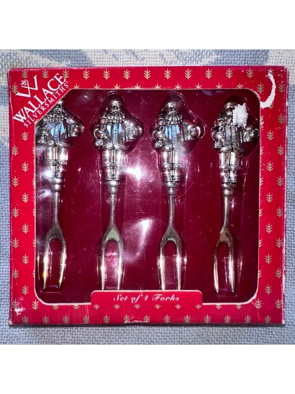 NOS Vintage 1999 Wallace Silversmiths Santa Fork Set 4 Piece Silverplated